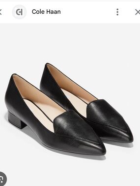 Cole Haan Black Pointed Toe Leather Loafers with Low Block Heel